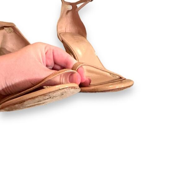 Stuart Weitzman Nudistrong Patent‎ Leather Ankle Wrap High Heel Sandals Sz 9.5 - Picture 9 of 13